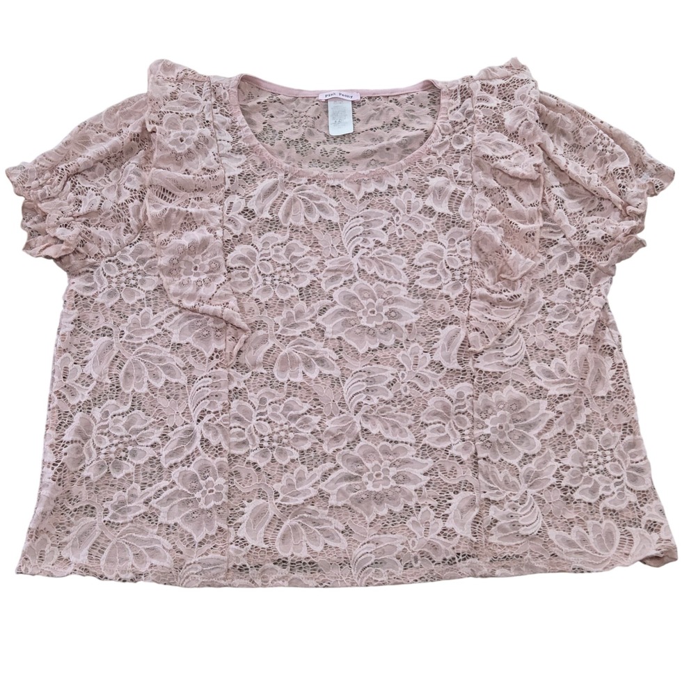 VTG Pink Peony by Ralph Lauren‎ Lace Blouse Ruffle Short Sleeve Womens Size 1X